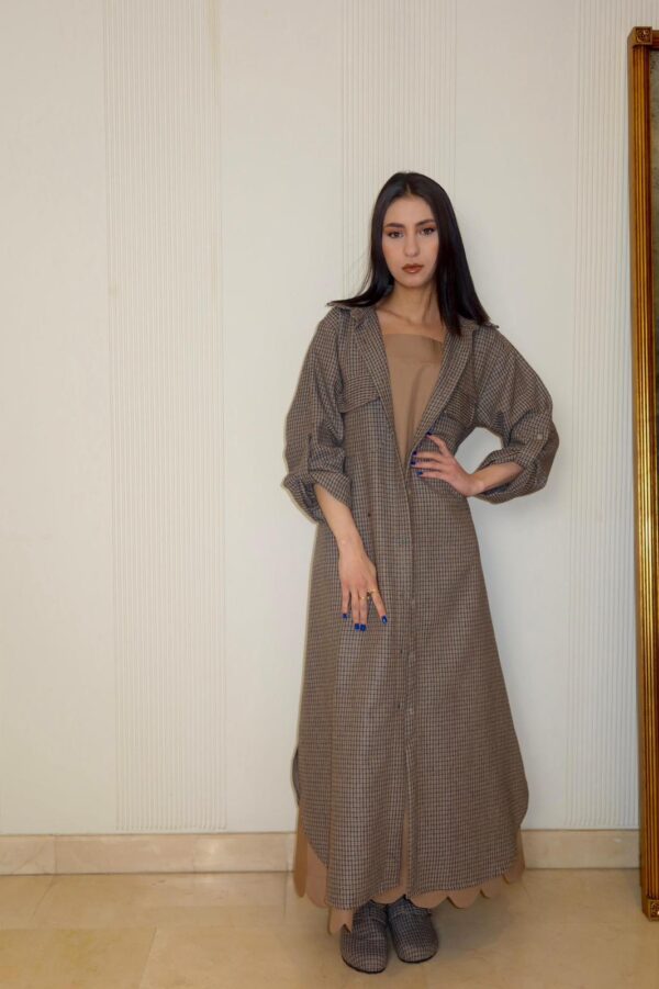 Oversized Plaid Coat Dress - Warm Taupe